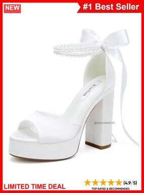 Pearl Platform Heeled Wedding Sandals Satin Bride Shoes